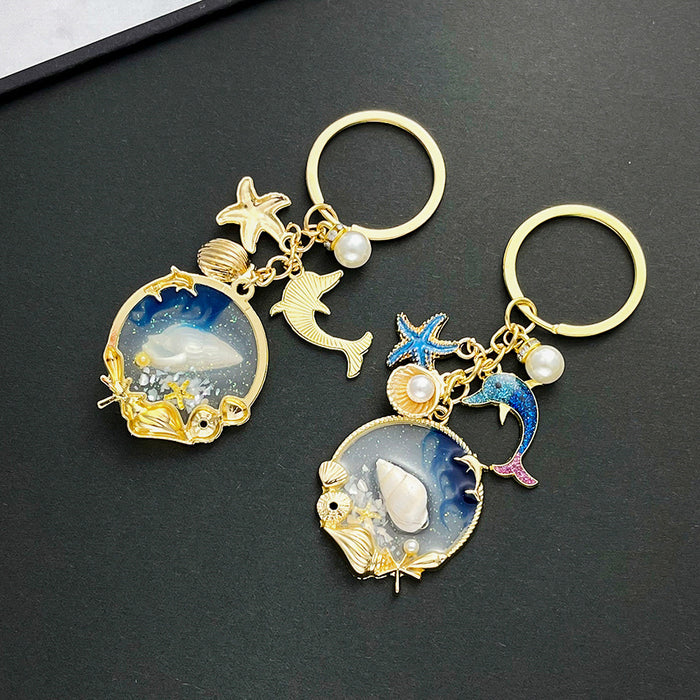 Wholesale Starfish Pearl Dolphin Zinc Alloy Keychain JDC-KC-LuNeng015