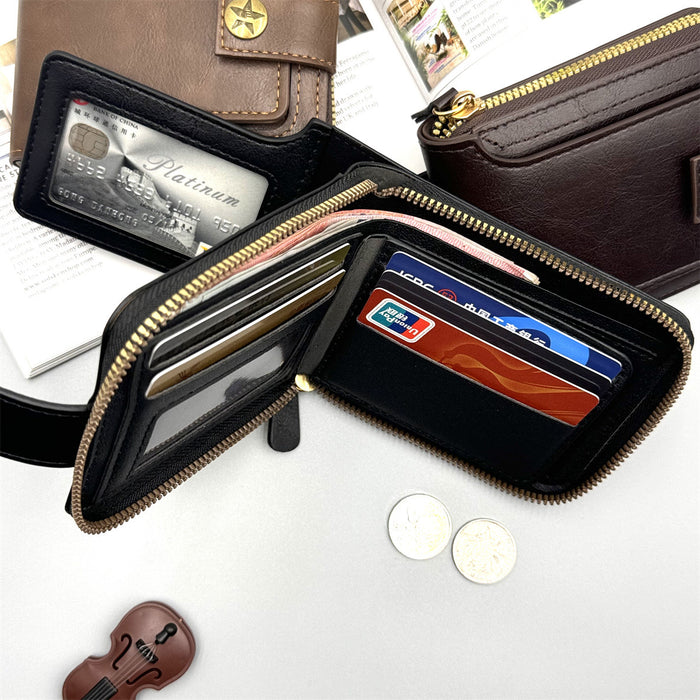 Wholesale Retro Men' s Short Zipper Wallet Oil Wax Leather,  Coin and Card Organizer - Boutique Accessory MOQ≥2