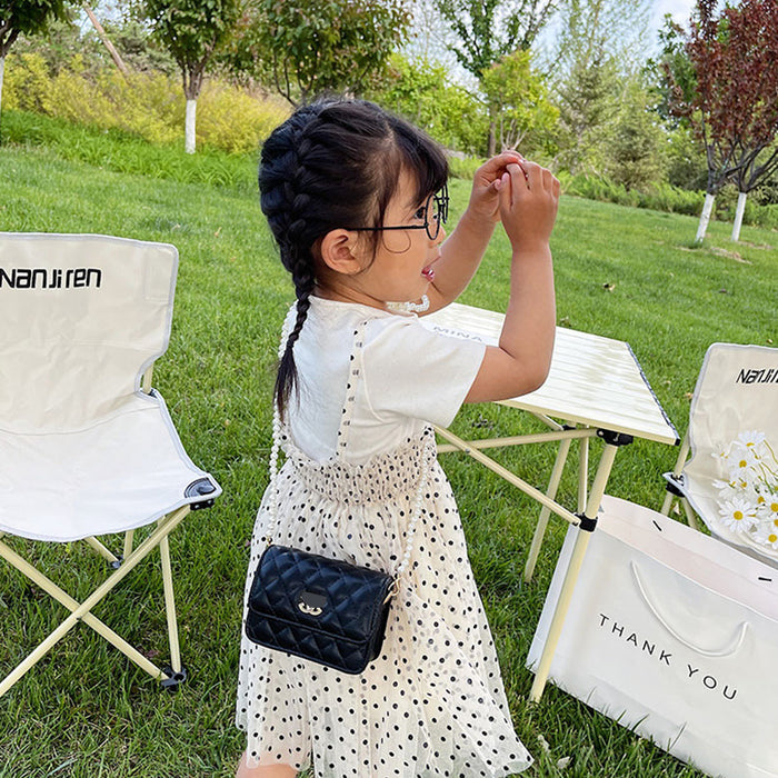 Wholesale Children's bag diamond grid embroidery thread mini pearl chain crossbody bag shoulder bag