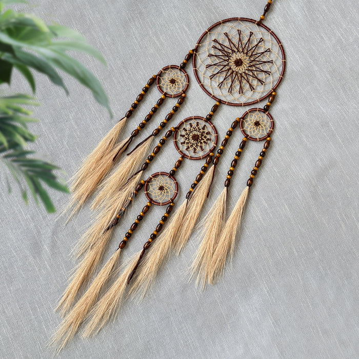 Wholesale Hand Knitted Pampas Grass Dreamcatcher Wall Hanging with Preserved Flowers MOQ≥2