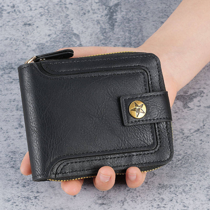 Wholesale Men' s PU Leather Retro Wallet with Car ing Zipper Closure and Coin Pocket