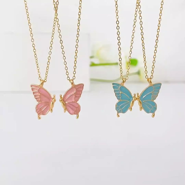 Wholesale Double Butterfly Oil Drop Pendant Clavicle Chain Animal Jewelry