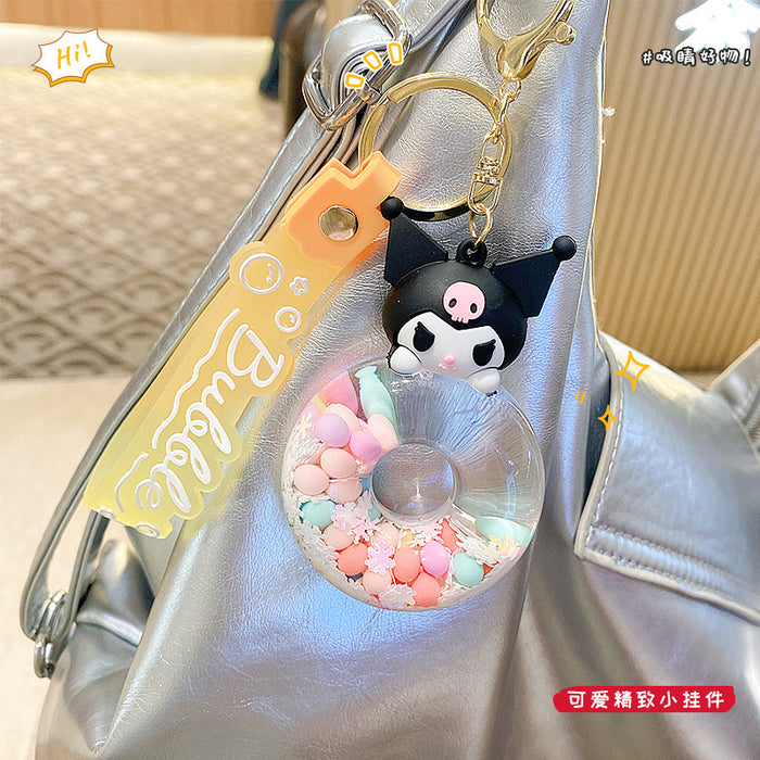 Wholesale Cute Donut Design Crystal Sand Floating Keychain Acrylic Accessory