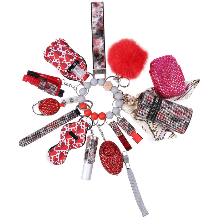 Wholesale Multifunctional Fur Ball Diamond Keychain 14-piece Set JDC-KC-TouMS058