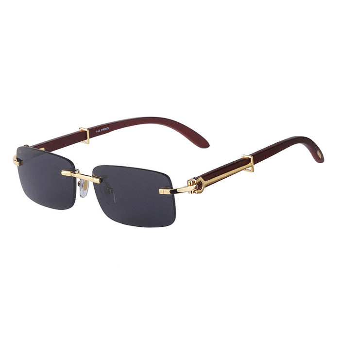 Wholesale vintage wood grain glasses legs sunglasses men's frameless box sunglasses women's