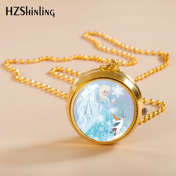 Wholesale Cartoon cute rotating pocket watch student flip necklace
