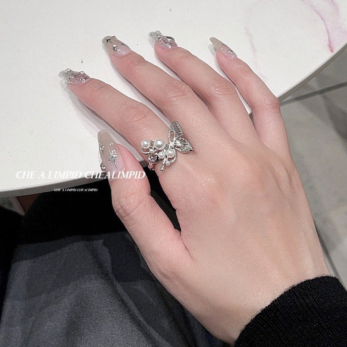 Wholesale Butterfly Pearl Titanium Steel Ring for Women