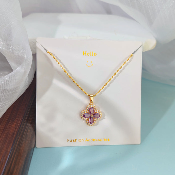 Wholesale New five petal flower necklace, light luxury, niche, high-end, versatile, temperament, collarbone chain, zircon pendant