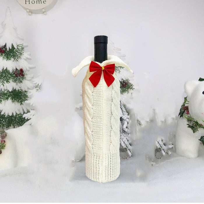 Wholesale Christmas Decorations Family Christmas Wine Bottle Cover Home Decoration Scene Layout Knitted Red Wine Bottle Bag