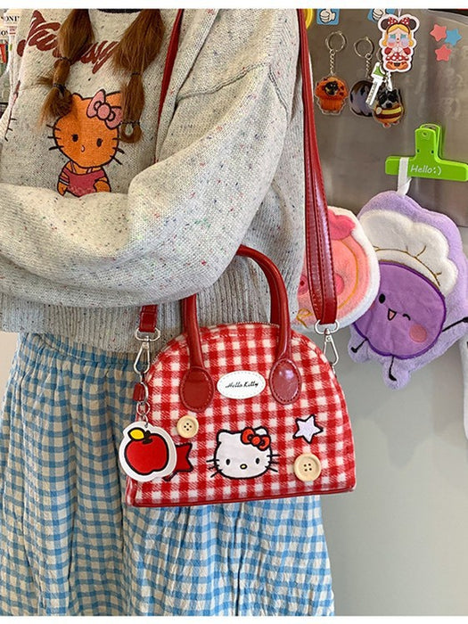 Wholesale Wool red plaid embroidered handbag,  kitten shoulder bag,  crossbody bag