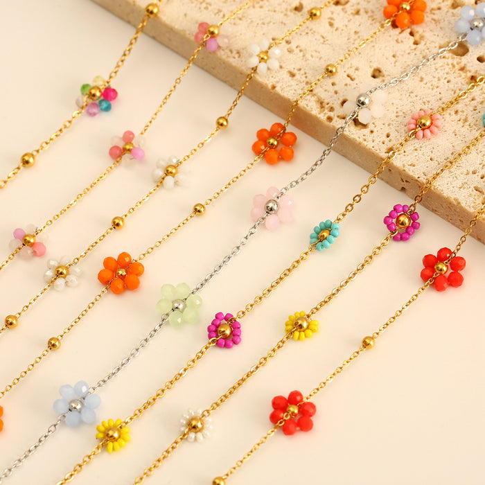 Wholesale Fashionable stainless steel flower ankle chain, colorful temperament, colorful foot accessories, color preservation wholesale