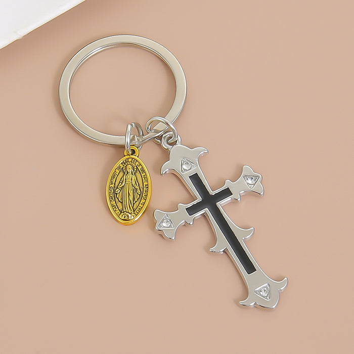Wholesale Retro Cross Zinc Alloy Keychain Fashion Accessory for Couples Gift MOQ:2