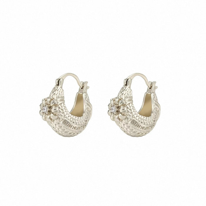 Wholesale Three Horizontal Accessories'  Same Style " Garden"  Titanium Gold  Woven Flower Basket Ear Clips with a Vintage Design