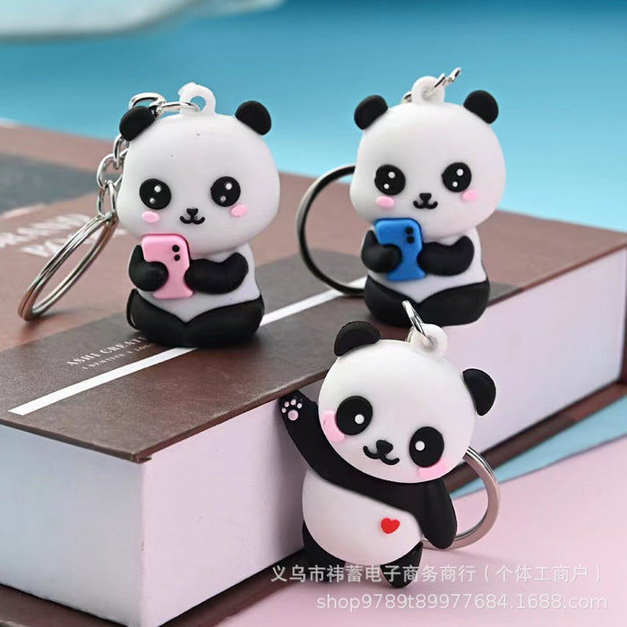 Wholesale Cute Panda Keychain Cartoon School Bag Pendant Car Key Chain Hanging