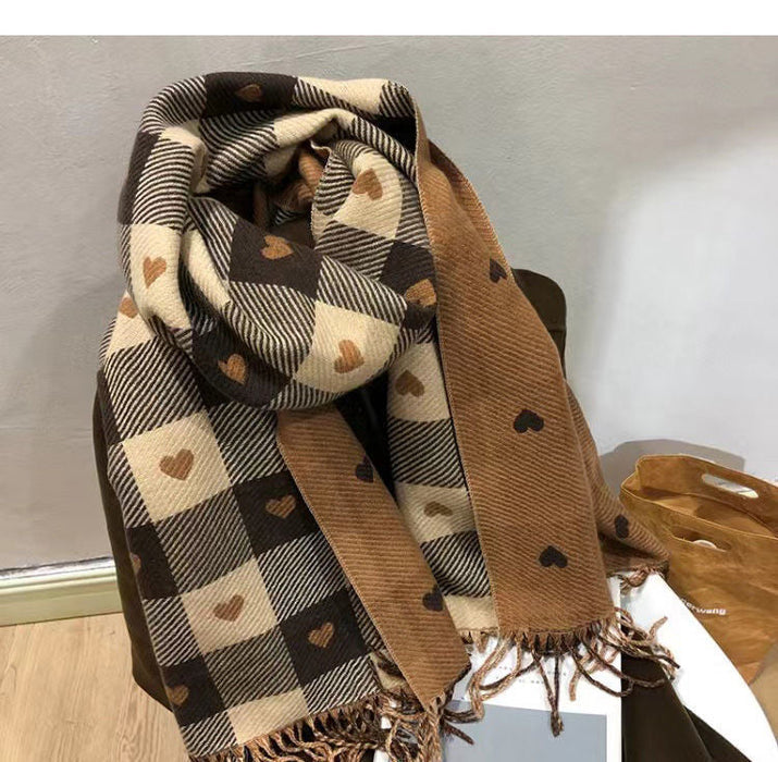 Wholesale Scarf Imitation Cashmere Warm Winter Shawl Plaid Heart JDC-SF-XingY001