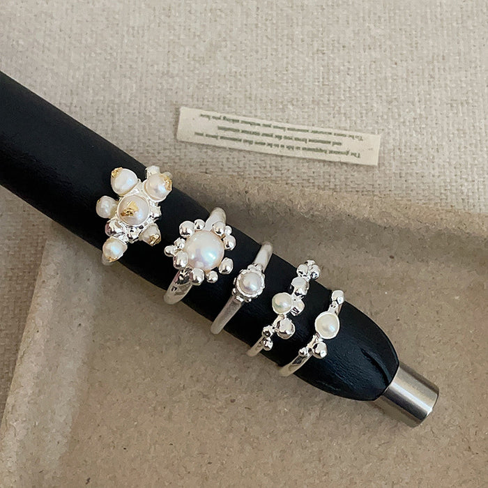 Wholesale Silver Pearl Flower Ring