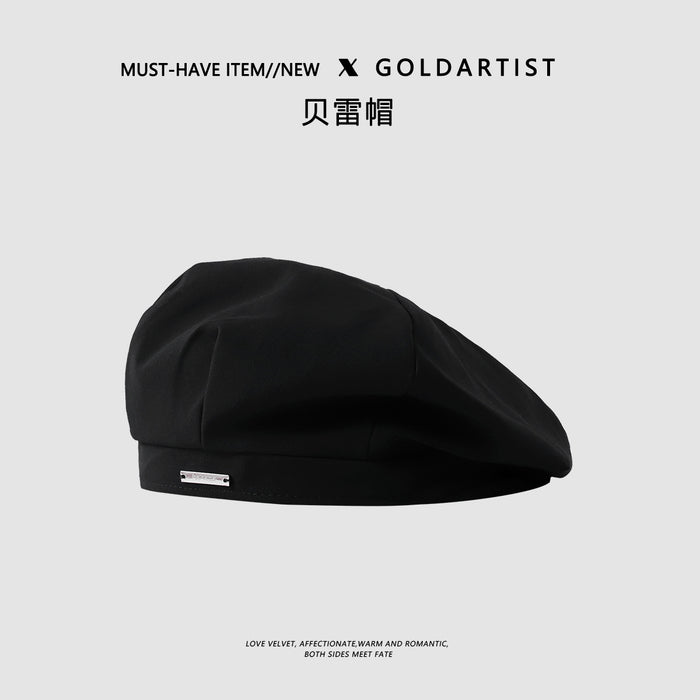Wholesale Autumn and winter black beret women's big head circumference octagonal hat retro versatile