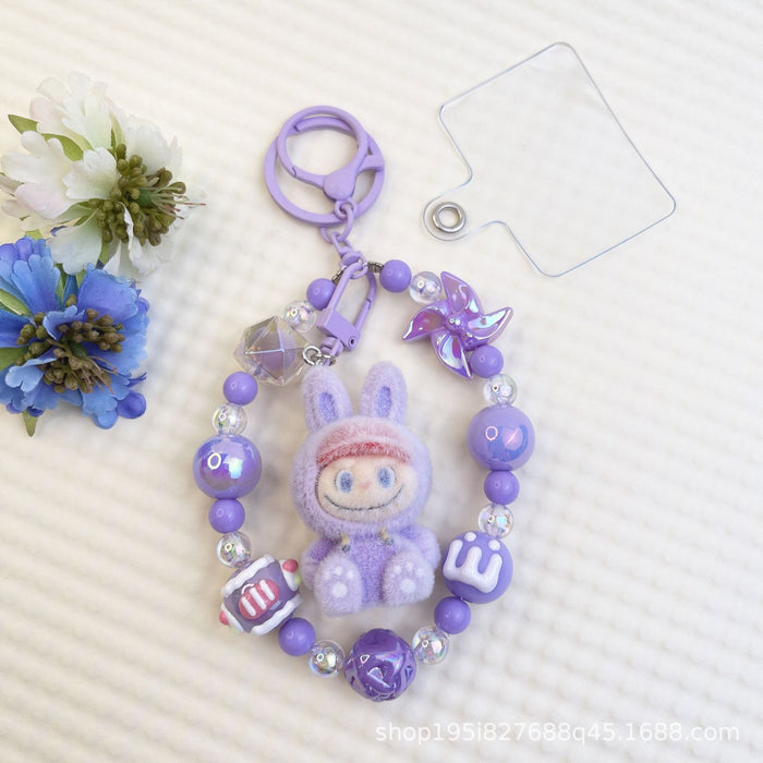 Wholesale Flocked kitten fun girly colorful beaded mobile phone chain keychain bag doll pendant accessories