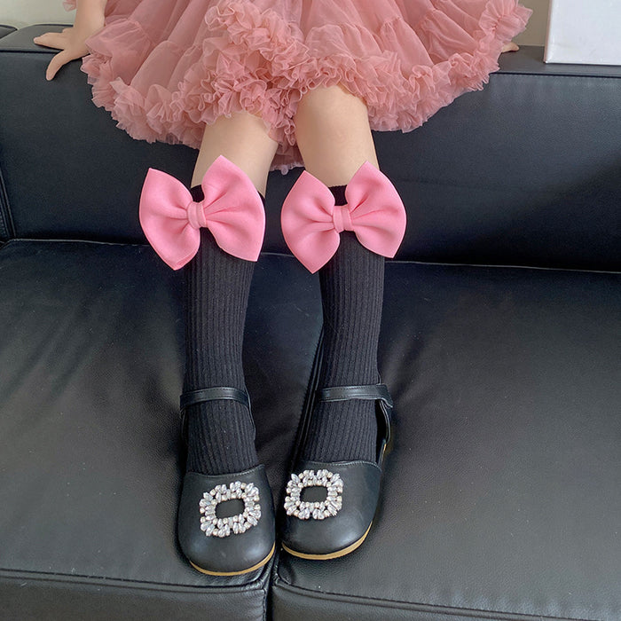 Wholesale Bow Lace Cotton Socks Candy-colored  Mid-length Socks Cute Children' s Calf Piled Socks