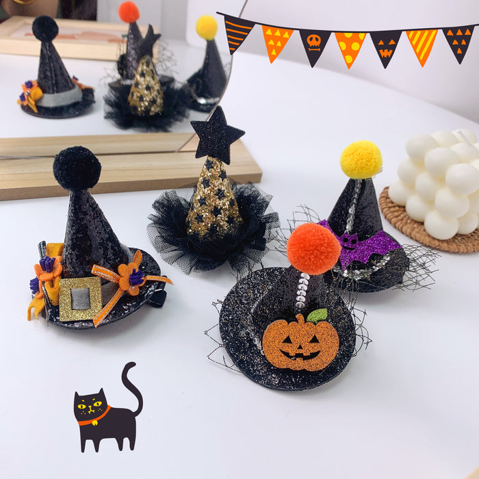 Wholesale Children' s Hair Accessories Role Playing  Funny Pumpkin Hat Hairpin Little Girl Lace Bat Hairpin Headwear