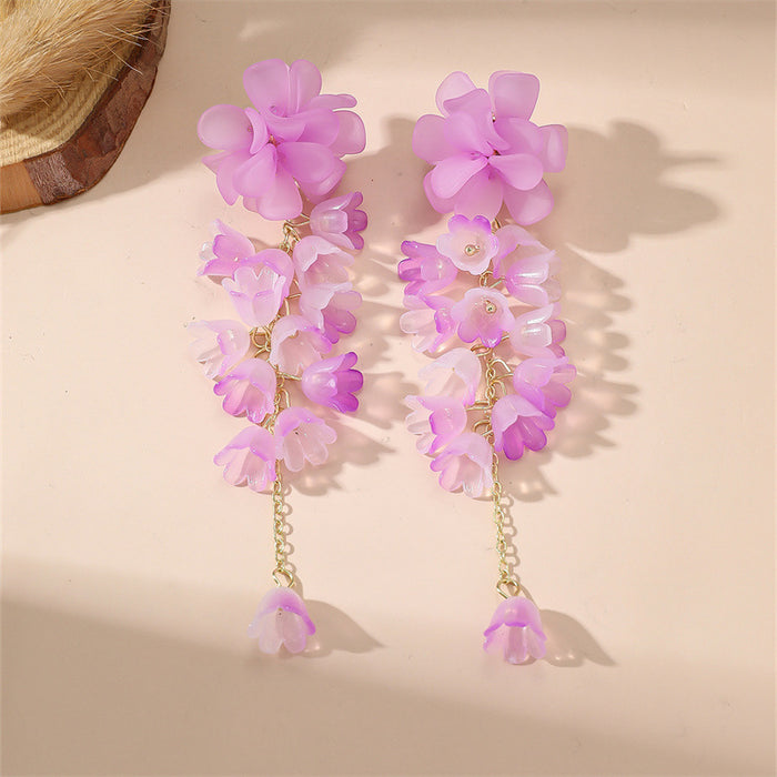 Wholesale French Floral Tassel Earrings - Purple Flower Fashion Accessory MOQ≥3