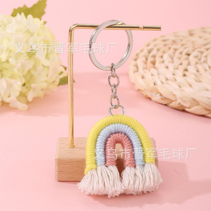 Wholesale Colorful hand-woven polyester rainbow tassel small pendant bag keychain ornaments