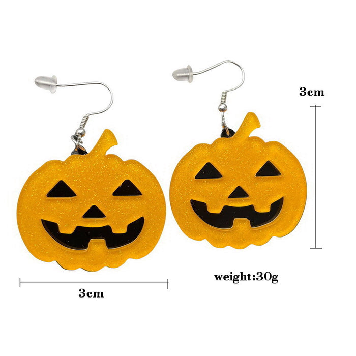 Wholesale Halloween Asymmetric Glitter Letters Pumpkin Knife Ghost Skull Skeleton Earrings JDC-ES-Zhanh010