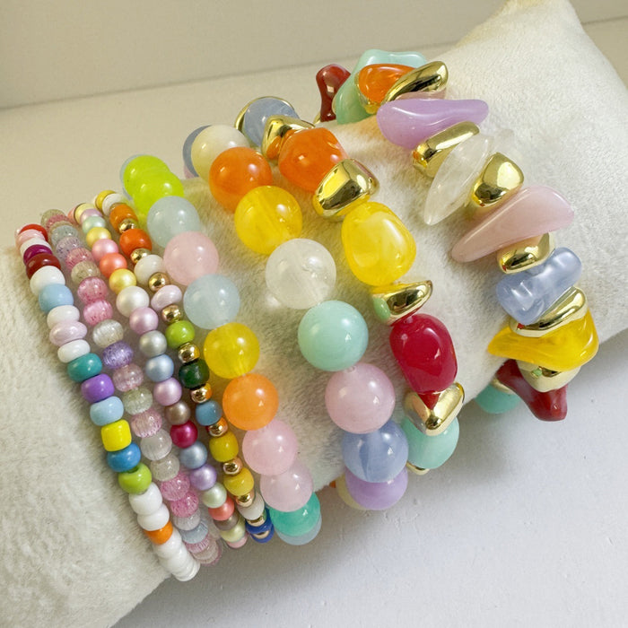 Wholesale Colorful Beaded Bohemian Elastic Stacking Bracelet Acrylic Jewelry Accessory MOQ≥5