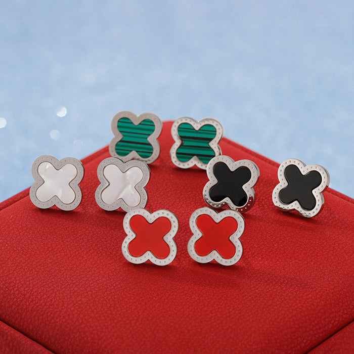 Wholesale Simple temperament, double-sided clover stainless steel earrings, personalized and versatile oil drip earrings