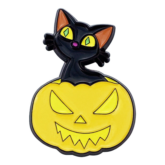 Wholesale Baked Varnish Zinc Alloy  Brooch Pumpkin Black Cat Design Fashion Accessory For Bags And Clothing MOQ≥2
