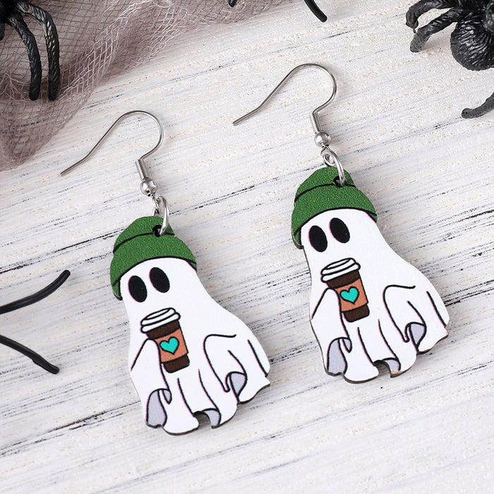 Wholesale  Cute Ghost Pendant Ear Wooden Gothic Double-sided Ear Jewelry