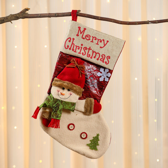 Wholesale linen button oversized Christmas stocking Christmas decorations  socks gift bag