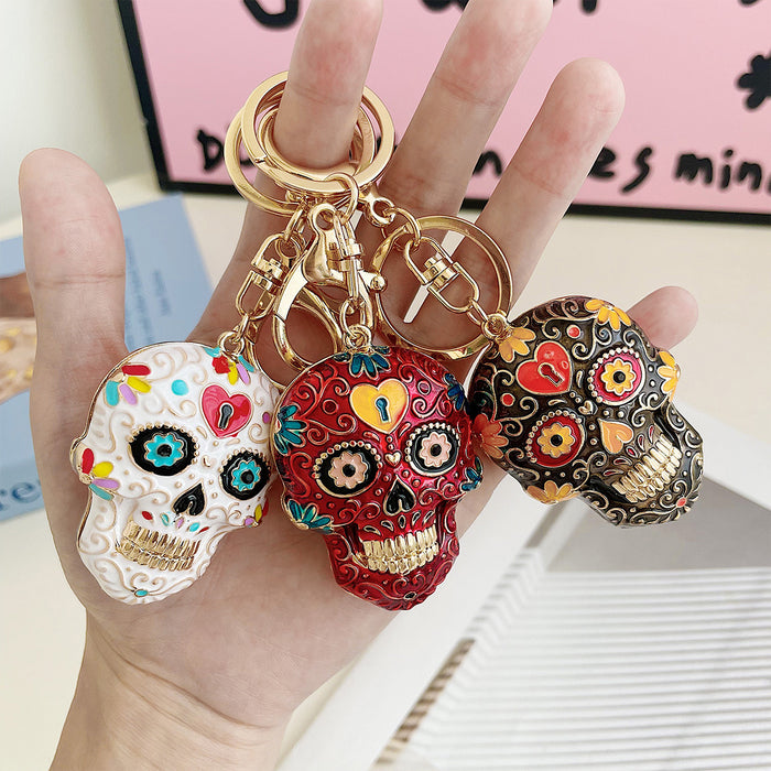 Wholesale Zinc Alloy Enamel Keychain with Mandala Skull Design Trendy Car Key Accessory for Gift Boutique