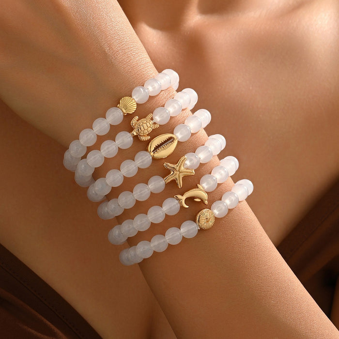 Wholesale Beaded Bracelet Set 5-Piece Heart Design Stackable Bracelets