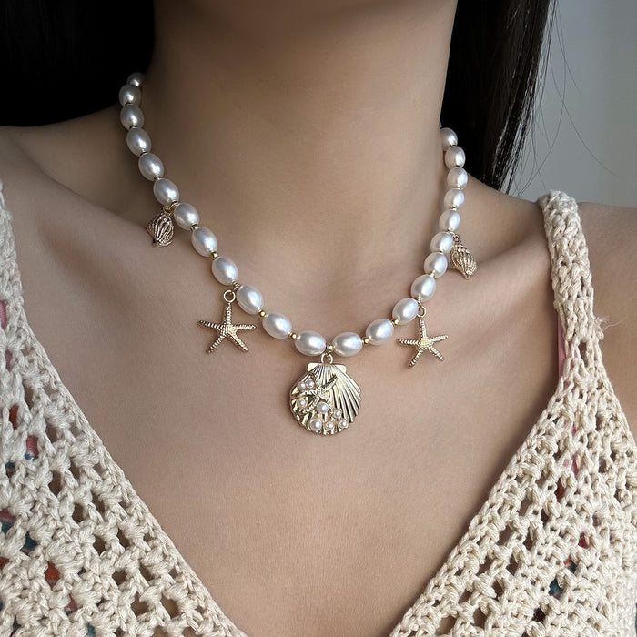 Wholesale Imitation Shell Bow Love Necklace Women's Imitation Pearl Jewelry suit Women