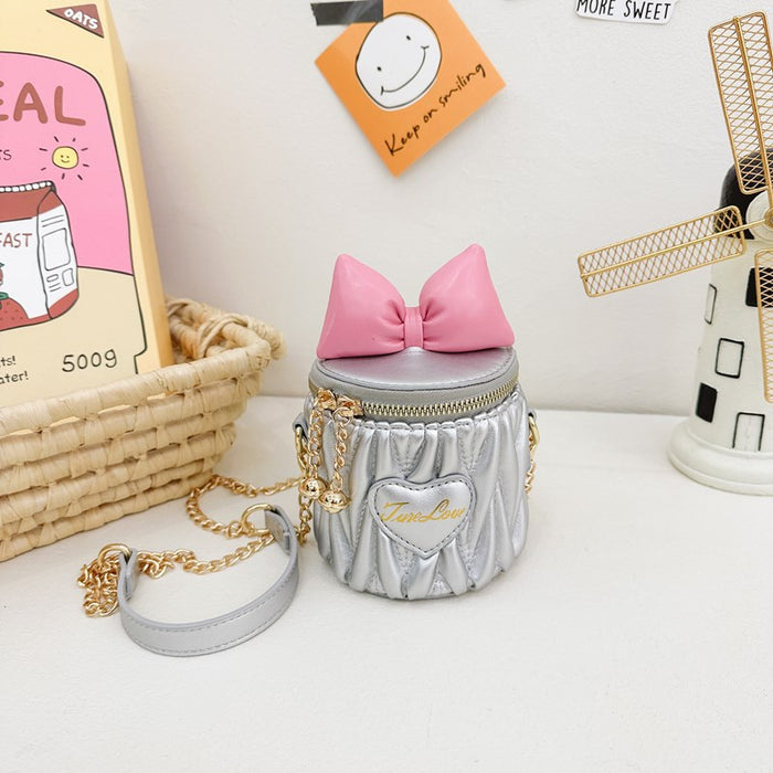 Wholesale Children's bag, cute bow, contrasting color mini bucket bag, girls' chain crossbody bag