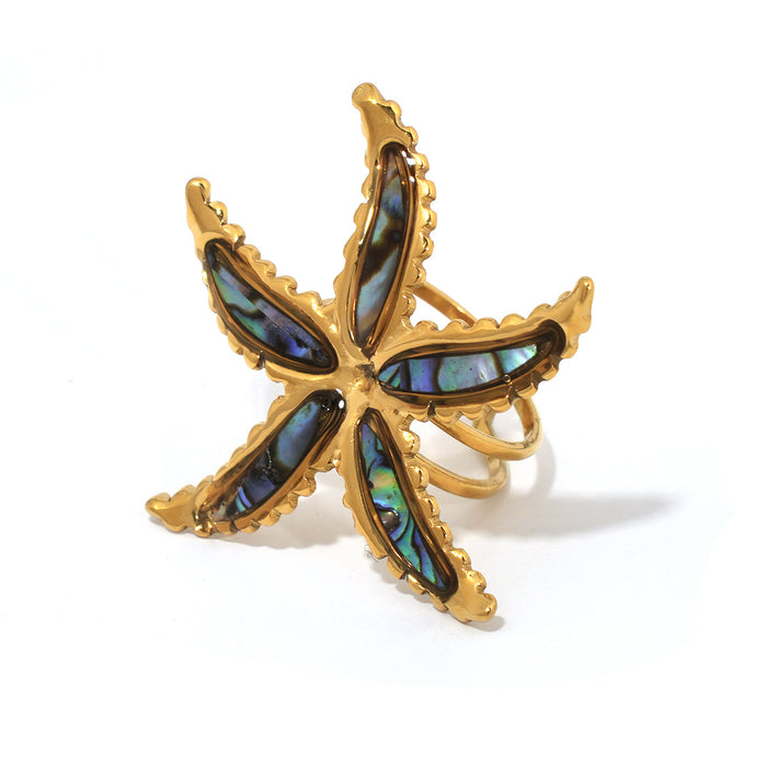 Wholesale Jewelry Stainless Steel Dripping Oil Sea Star Open Ring, Light Luxury, High Grade Handmade Decoration