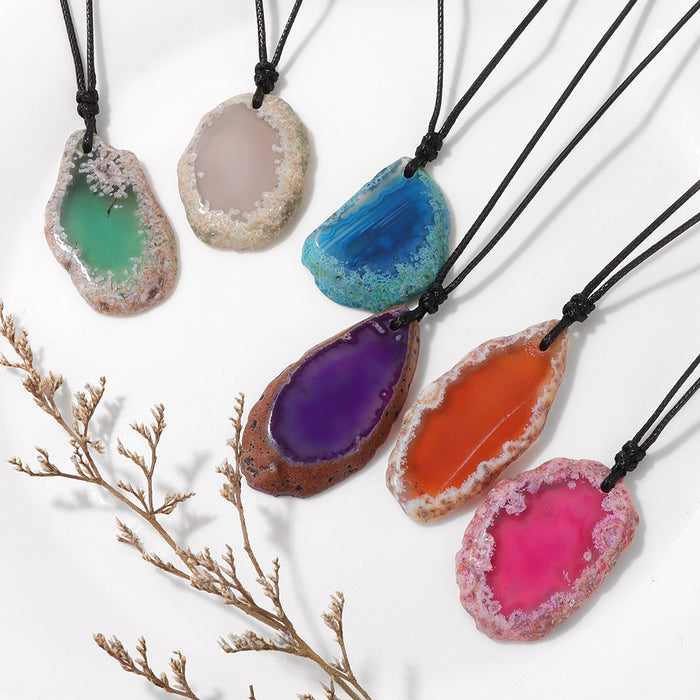 Wholesale Stone and agate slice necklace energy stone irregular pendant birthstone necklace