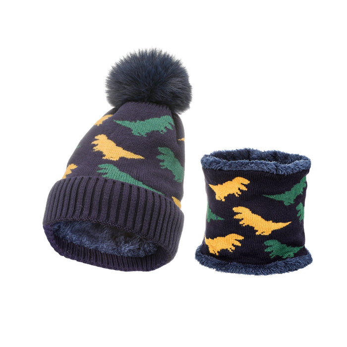 Wholesale Hat Acrylic Warm Kids Jacquard Dinosaur Scarf Set JDC-FH-JunC002