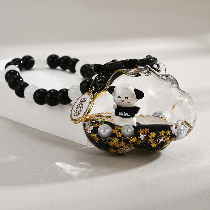 Wholesale Black and gold glitter bottle milk tea cup oil-filled acrylic keychain