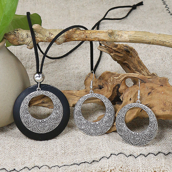 Wholesale Ethnic Geometric Antique Silver Alloy Earring Necklace Set - 4 Styles MOQ≥2