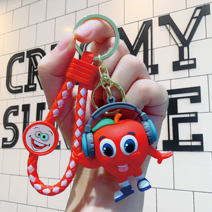 Wholesale Cartoon Wearing Headphones Fruit Doll Silicone Keychain JDC-KC-LiuFan028