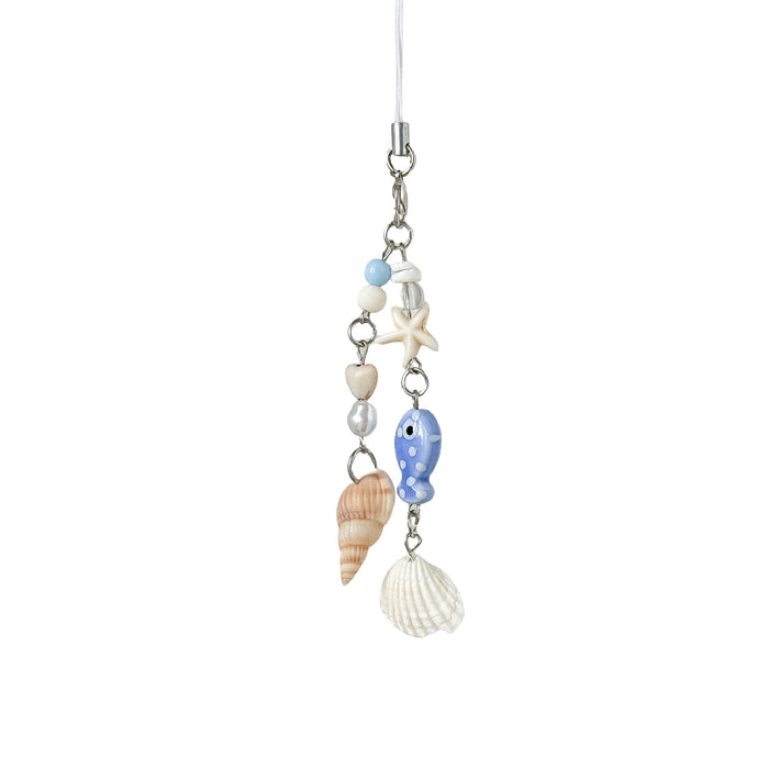 Wholesale shell starfish mobile phone chain bag hanging camera clover pendant keychain