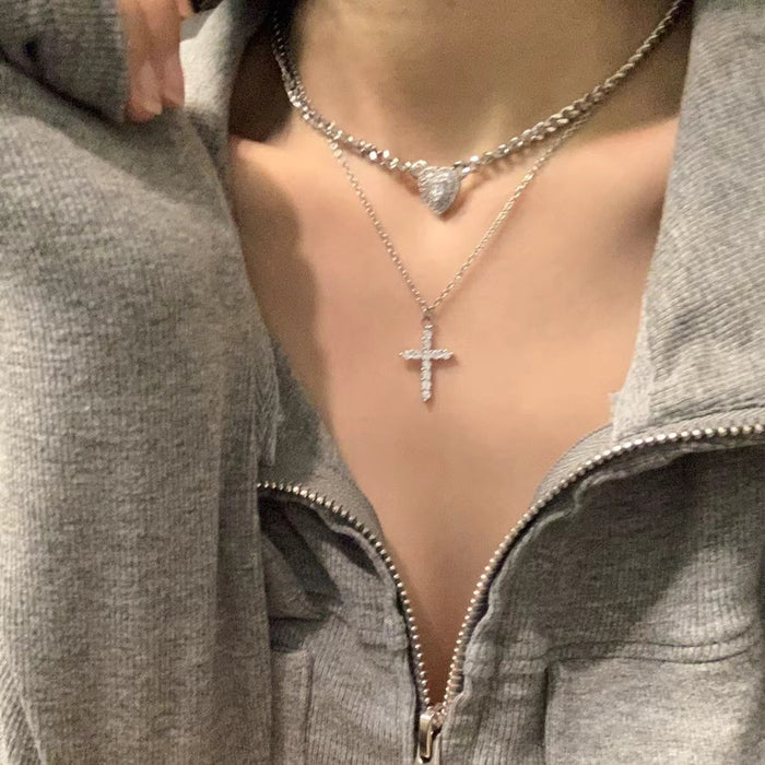 Wholesale Necklace Heart Cross Set with Diamonds Stacked Necklace Classic Versatile