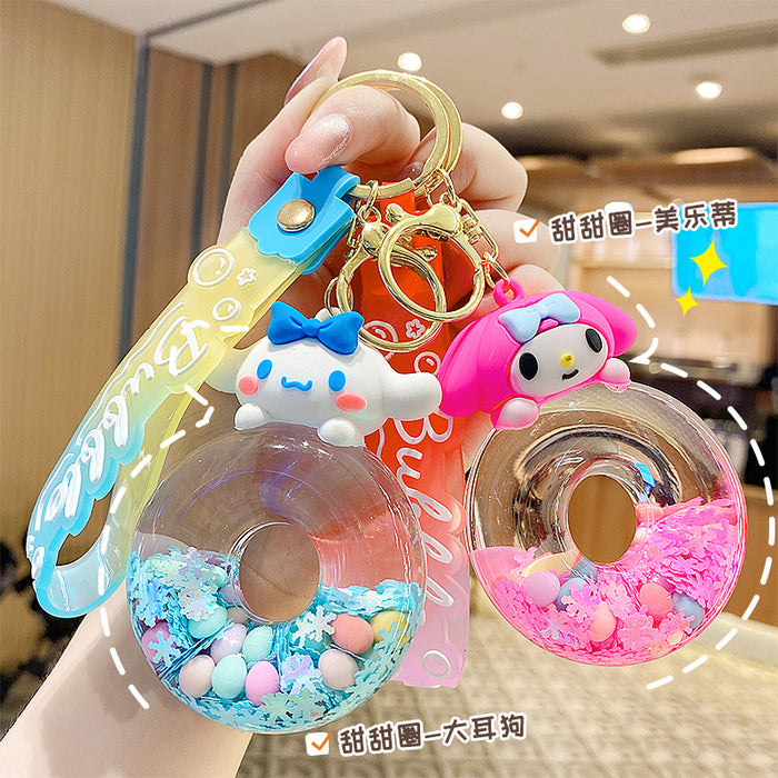 Wholesale Cute Donut Design Crystal Sand Floating Keychain Acrylic Accessory