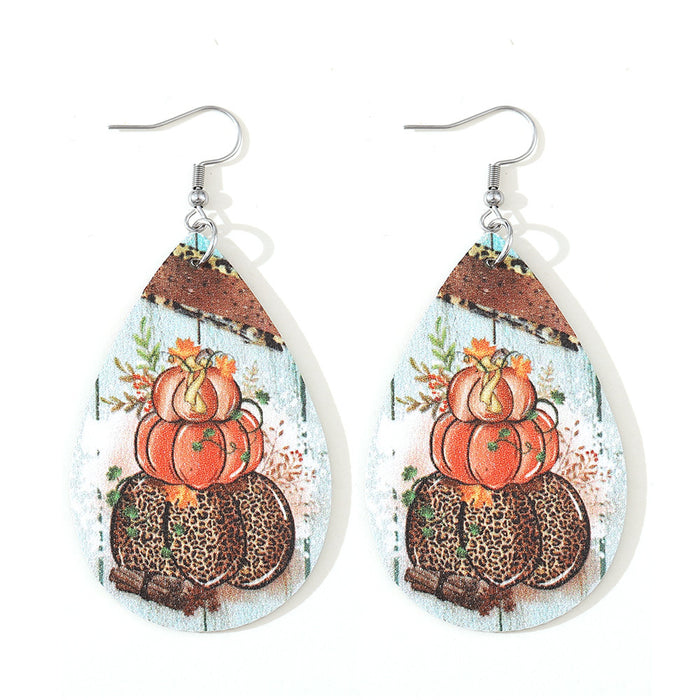 Wholesale Thanksgiving cow pattern pendant earrings pu leather earrings gift