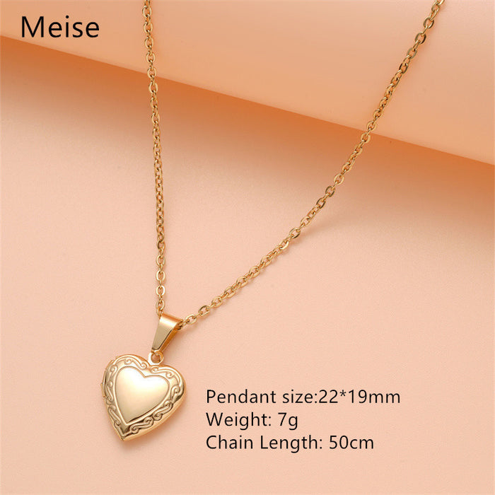 Wholesale Stainless Steel Openable Heart Shaped Pattern Photo Frame Box Necklaces JDC-NE-GSMS005