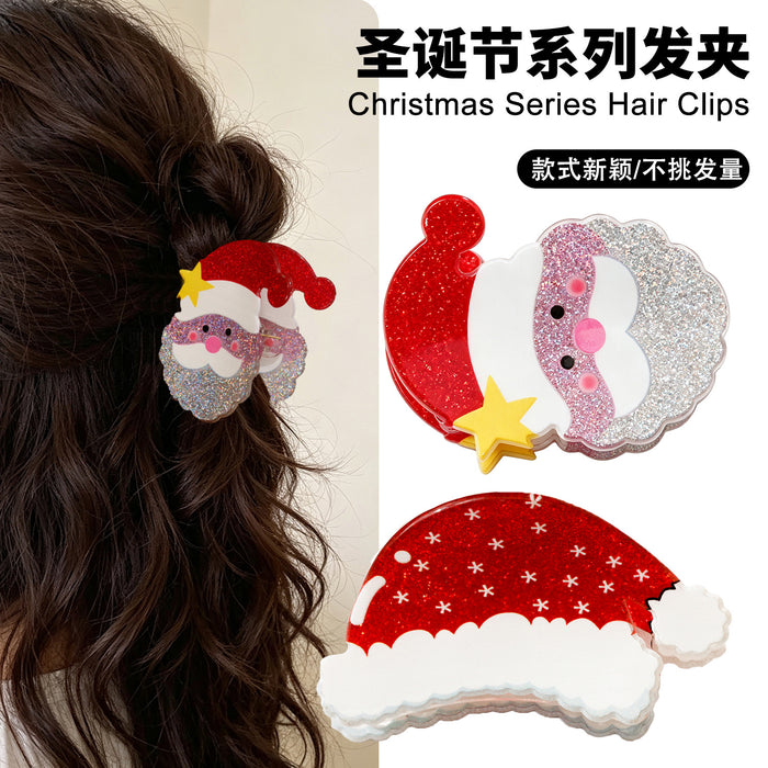 Wholesale Christmas Santa Snowman Tree Glitter Hair Claw Clip For Women Kids Fashion Accessory Boutique Resale