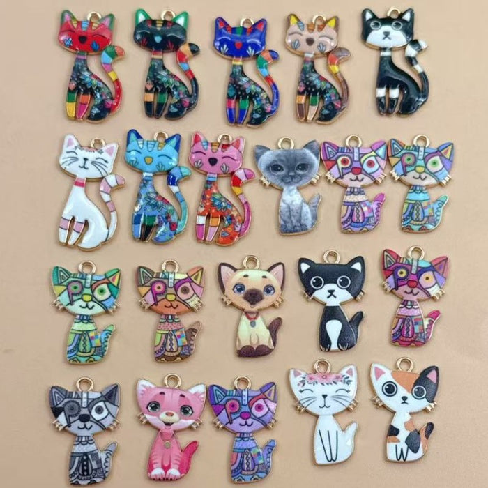 Wholesale 10pcs 21-color KC Gold Drop Oil DIY Creative Realistic Standing Cat Pendant Ornament