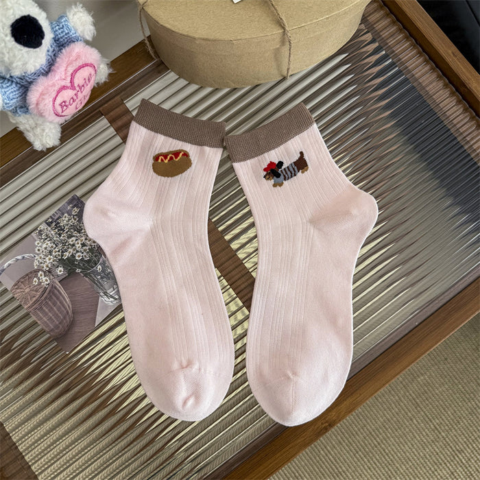 Wholesale Thin, short tube cartoon socks, low cut cotton socks, mid tube socks, color blocked socks